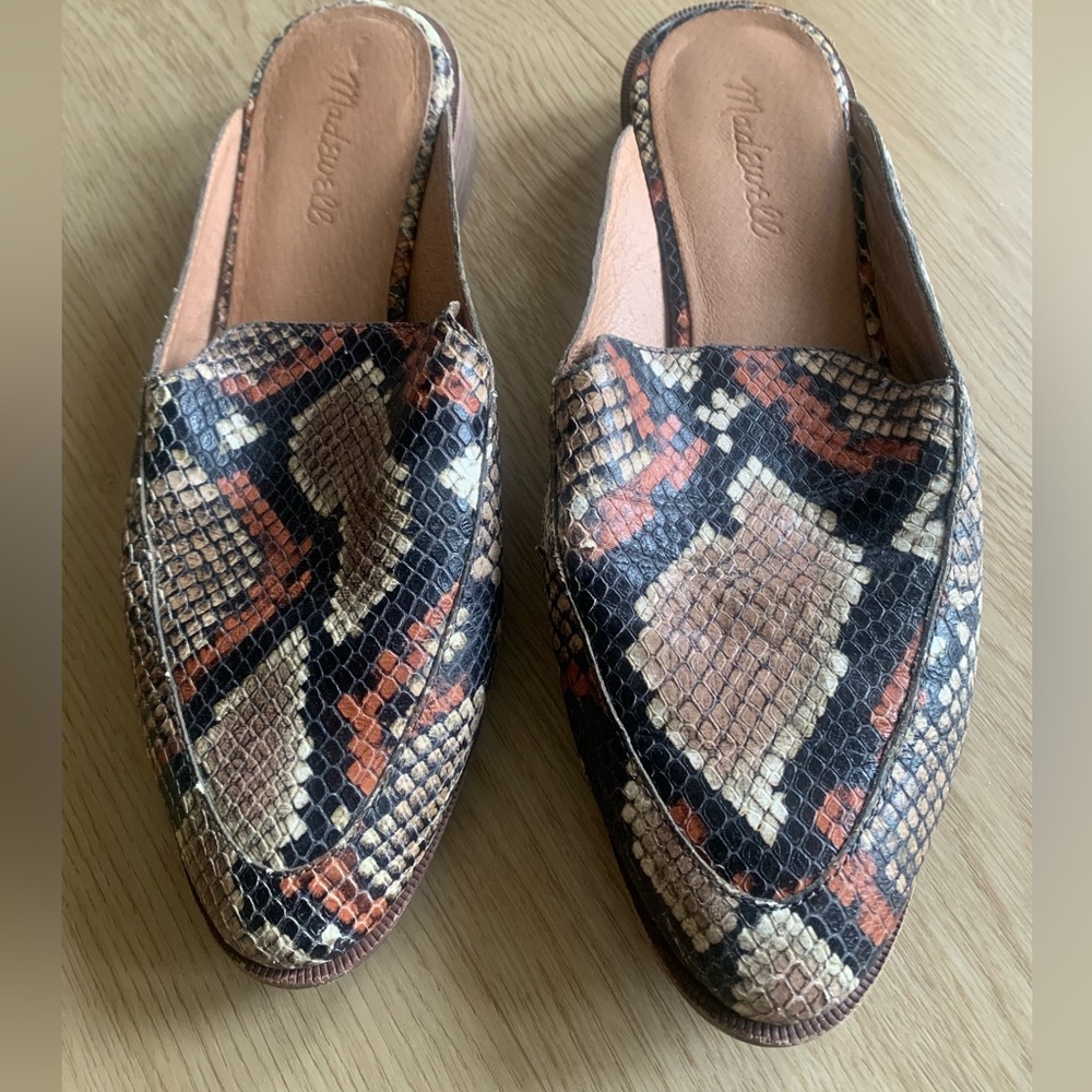 Madewell Snakeskin Mules, size 8